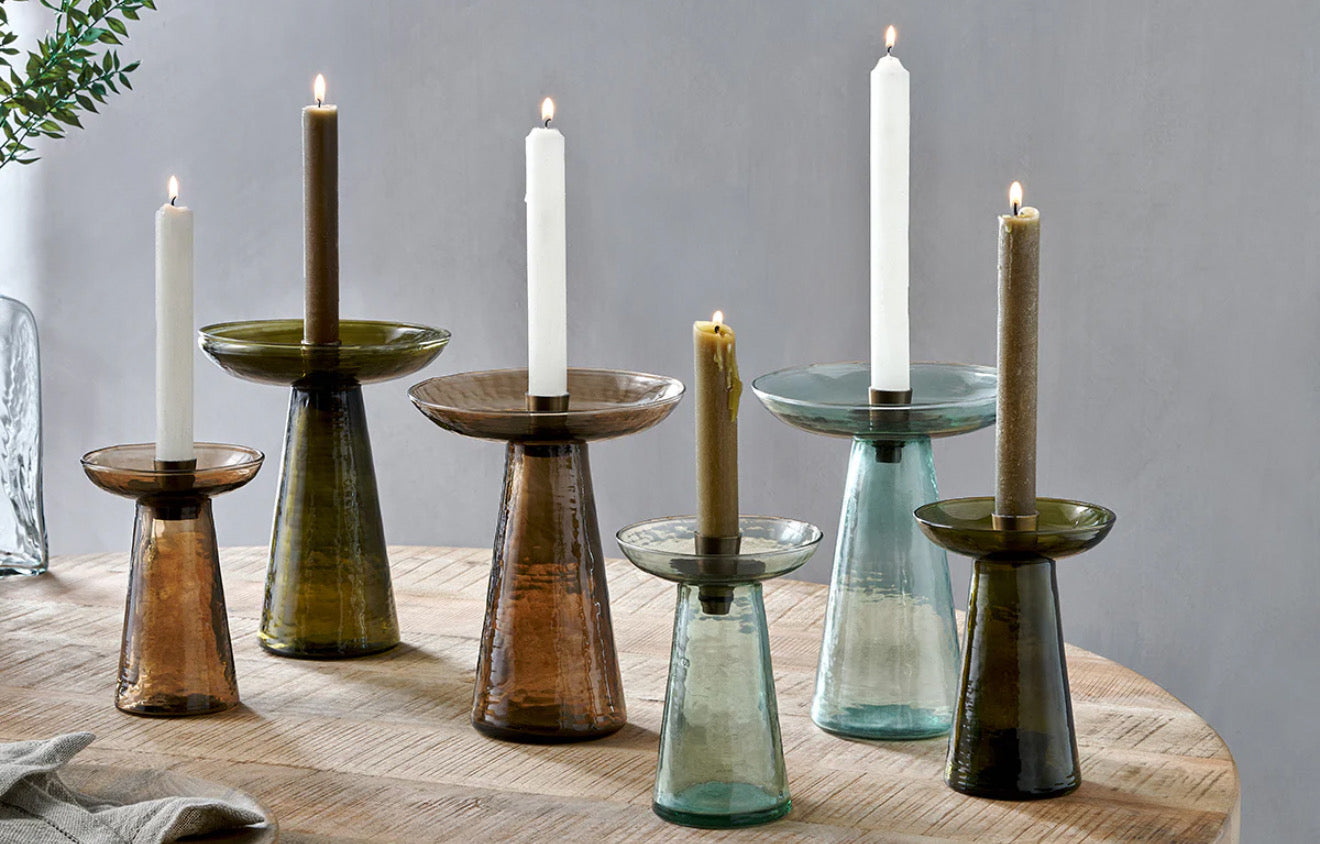 Avyn Small Recycled Glass Candle Holder | Forest Green