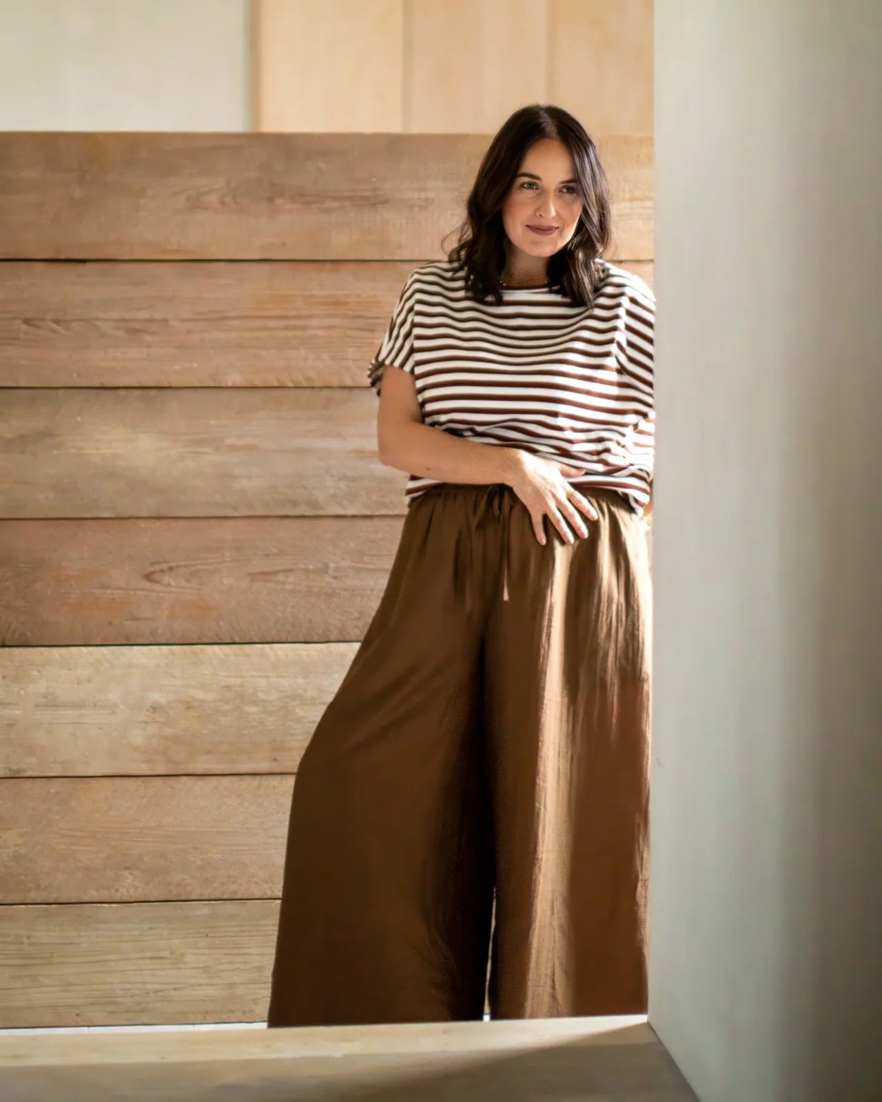 Chalk Wei Stripe Top | Tobacco / Ecru