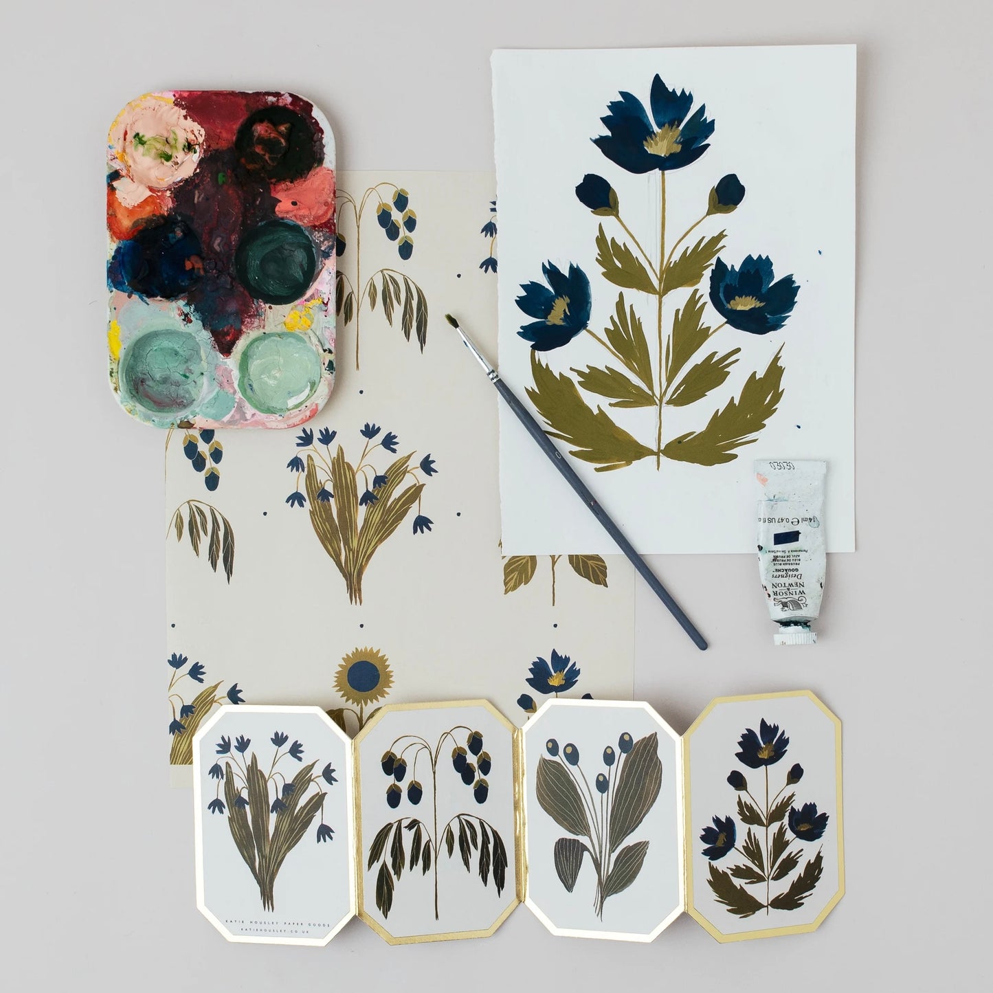 Botanical Concertina Die Cut Mini Card | Blue Flower