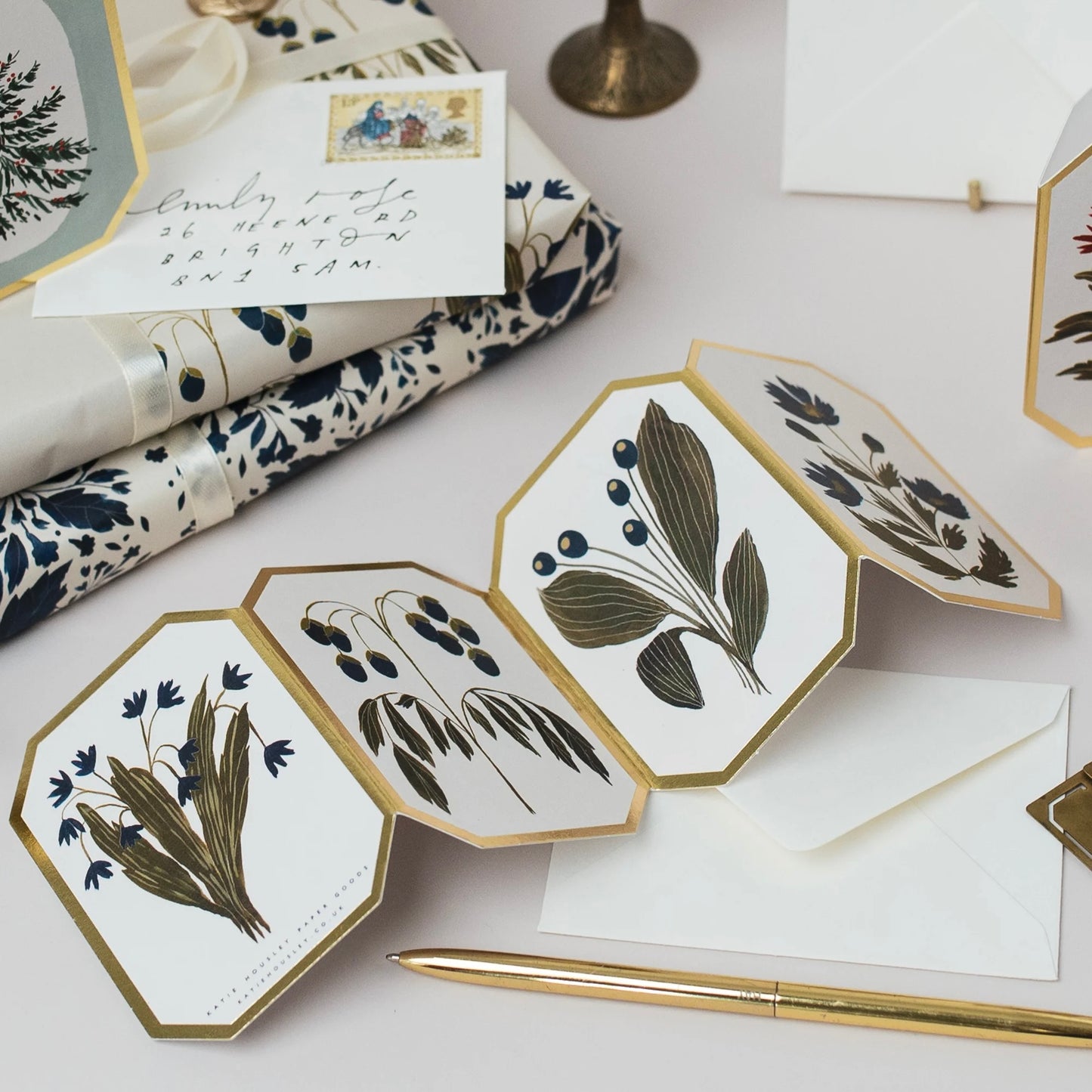 Botanical Concertina Die Cut Mini Card | Blue Flower