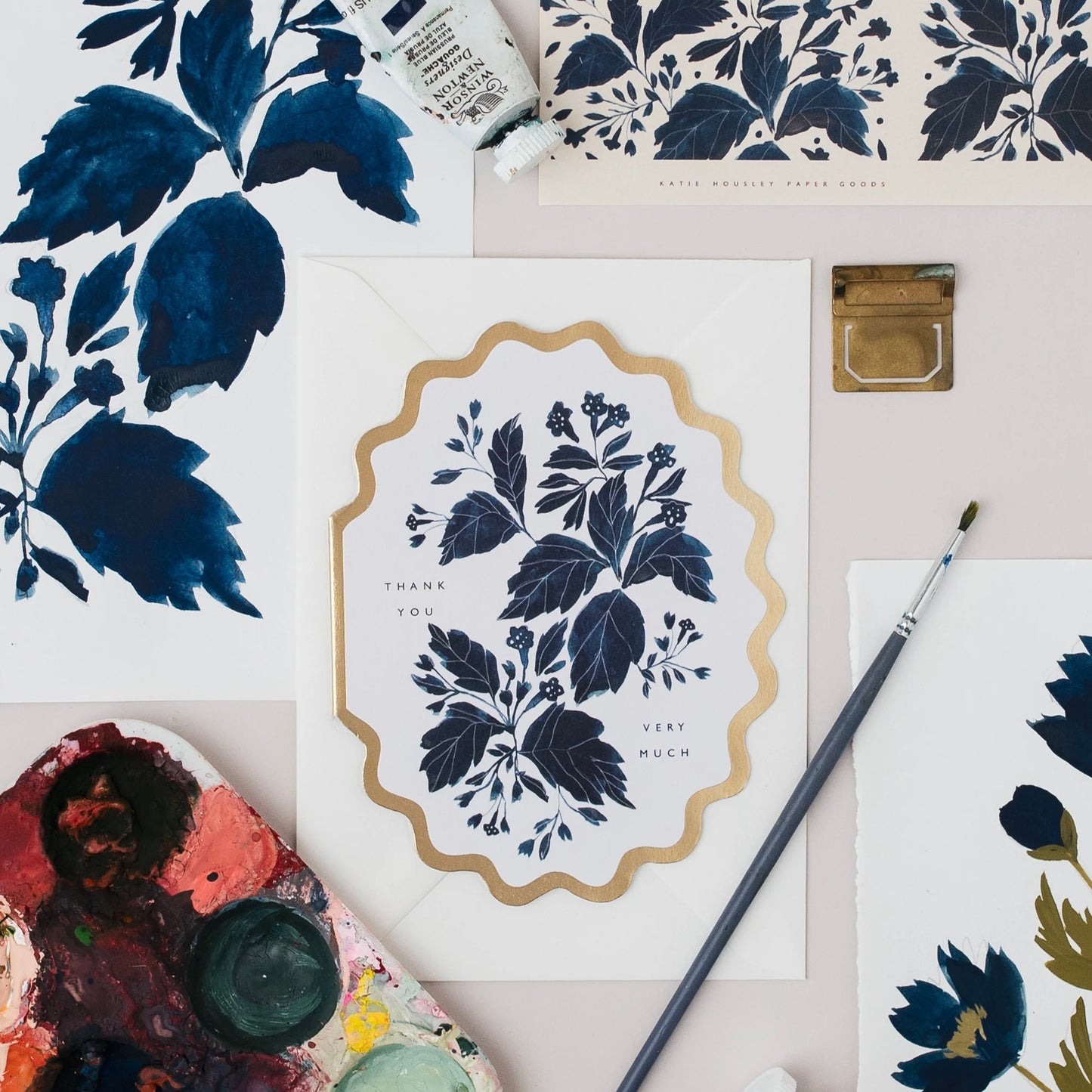Botanical Scallop Die Cut Card | Thank You