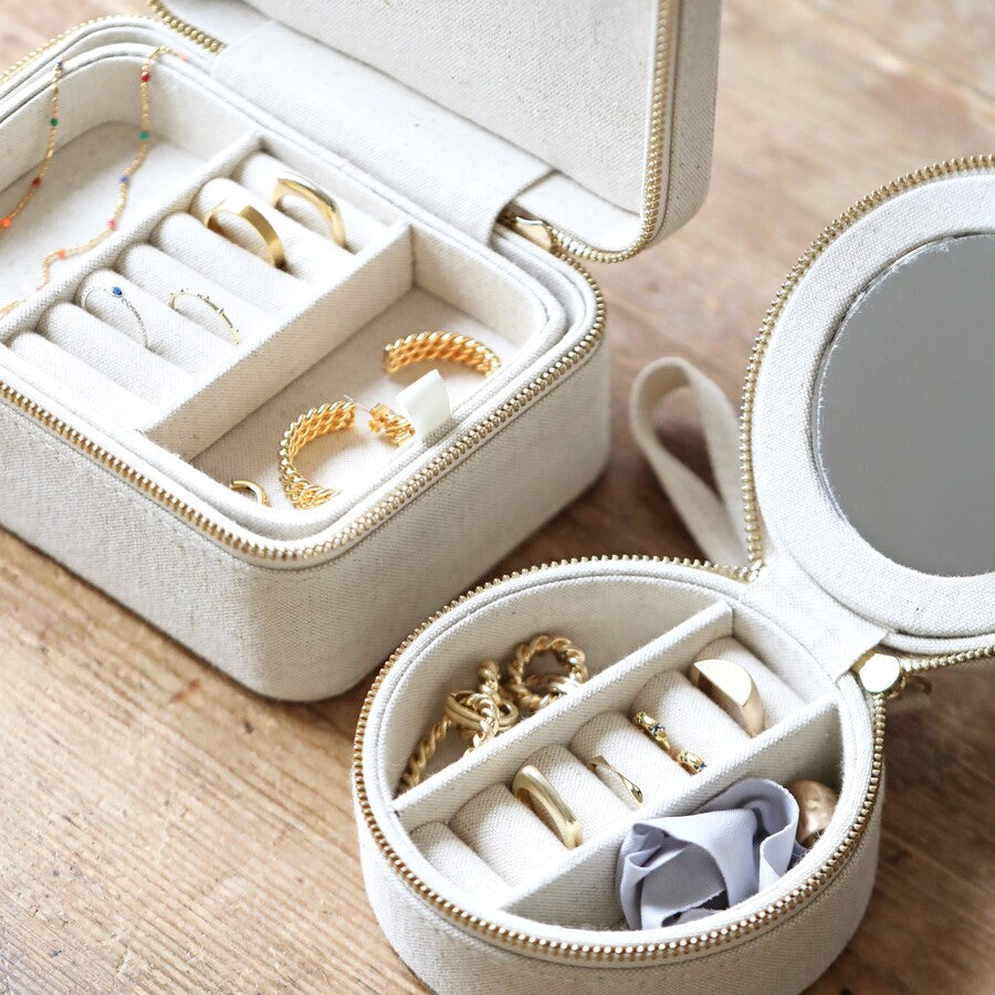 Round Jewellery Case | Natural Linen