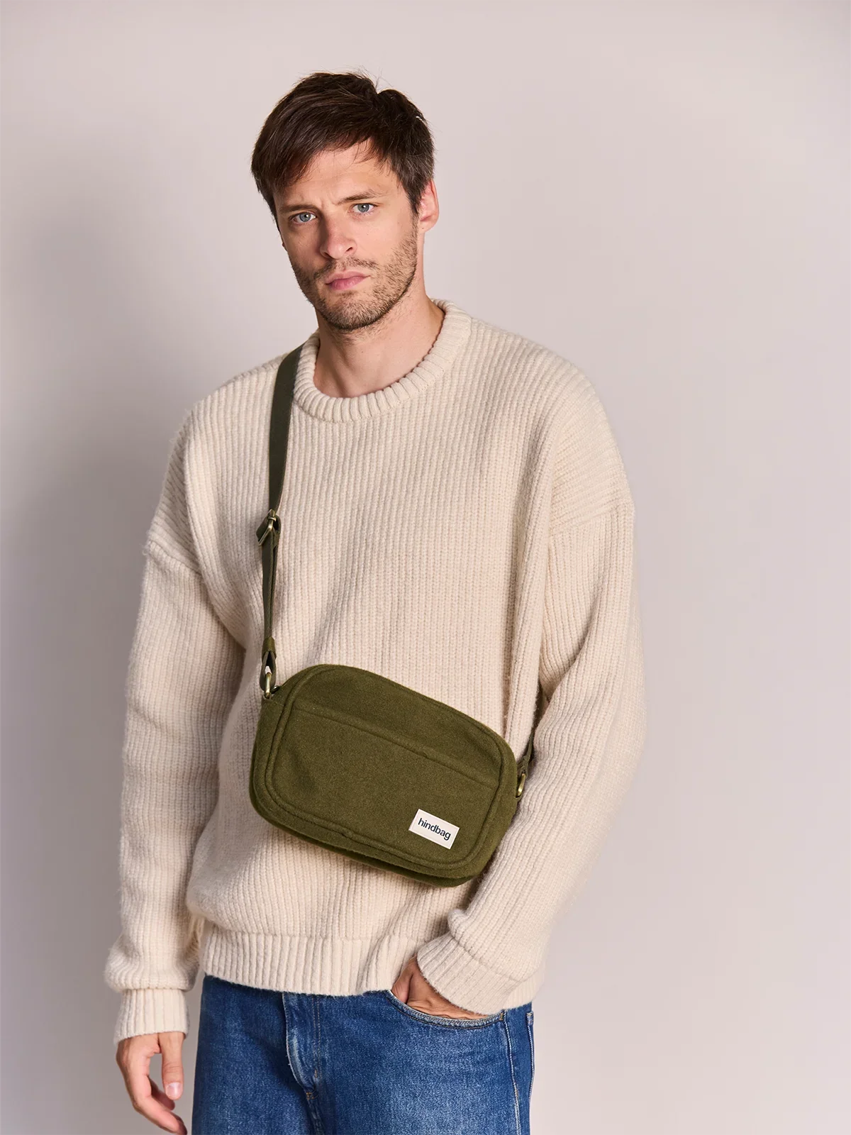 Nino Wool-Effect Crossbody Bag | Khaki