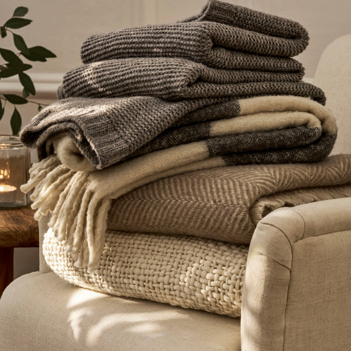 Chunky Wool Knit Throw | Ivory