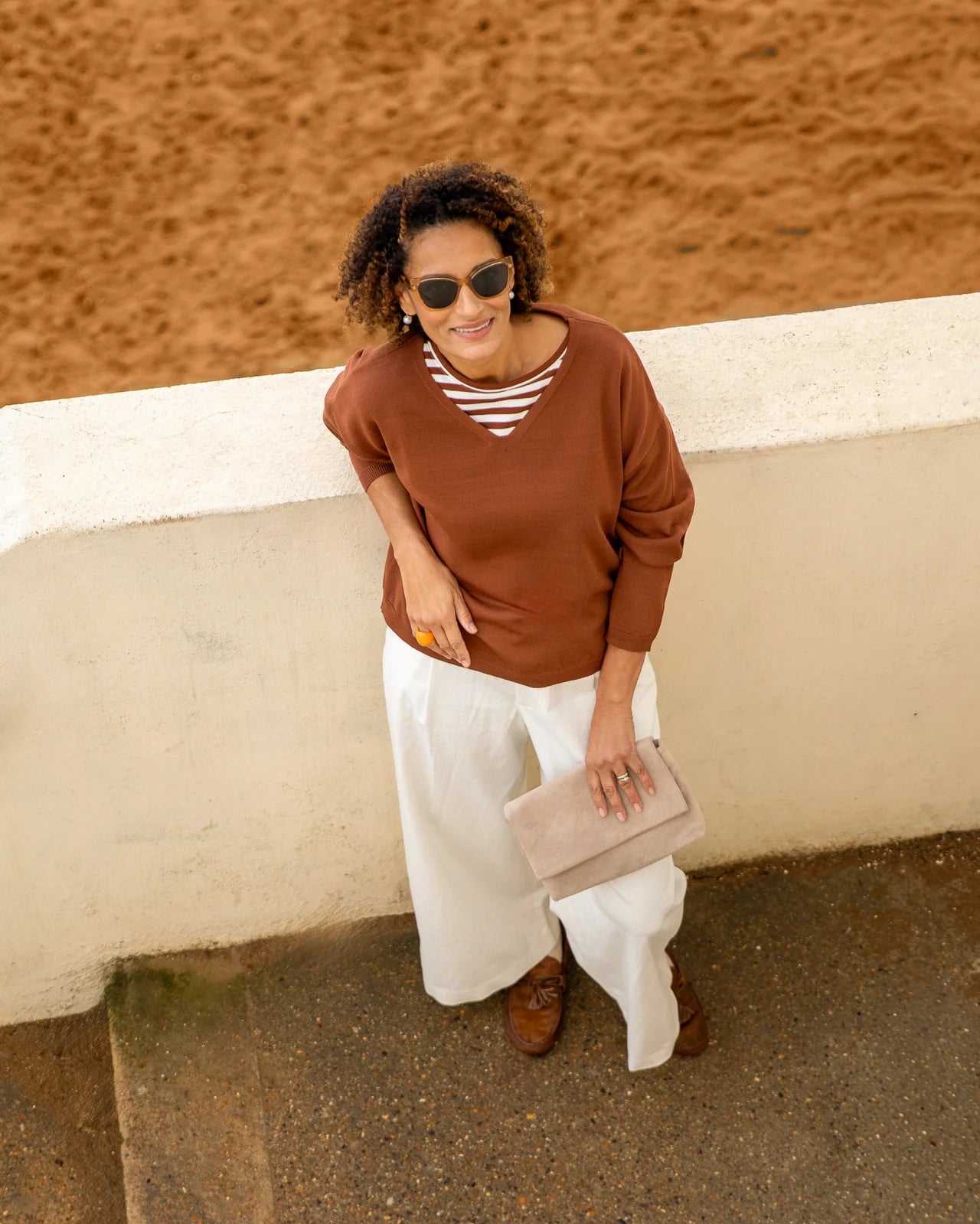 Chalk Rebecca Stripe Top | Tobacco/Ecru