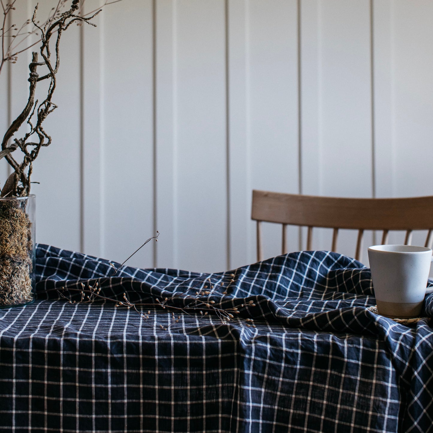 100% Linen Tablecloth | Midnight Grid