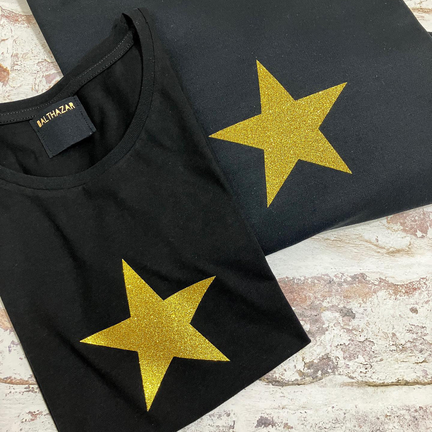 Star T-Shirt | Black | Glitter Gold