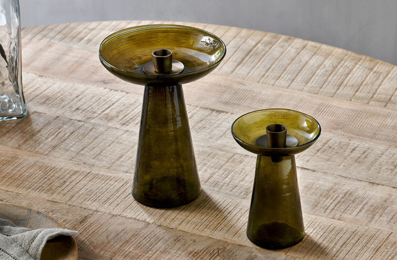 Avyn Large Recycled Glass Candle Holder | Forest Green