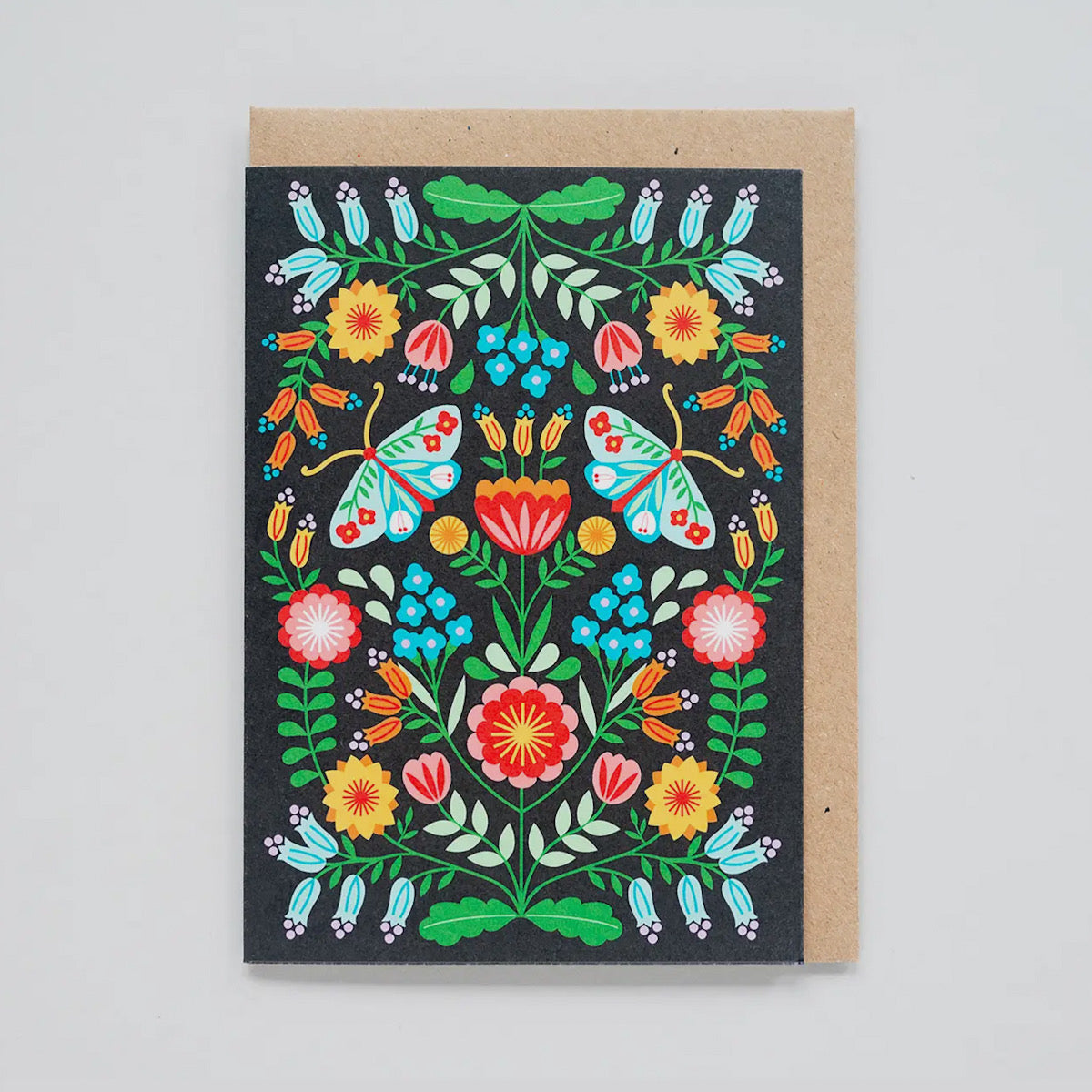 Folk Flowers + Moths Greeting Card