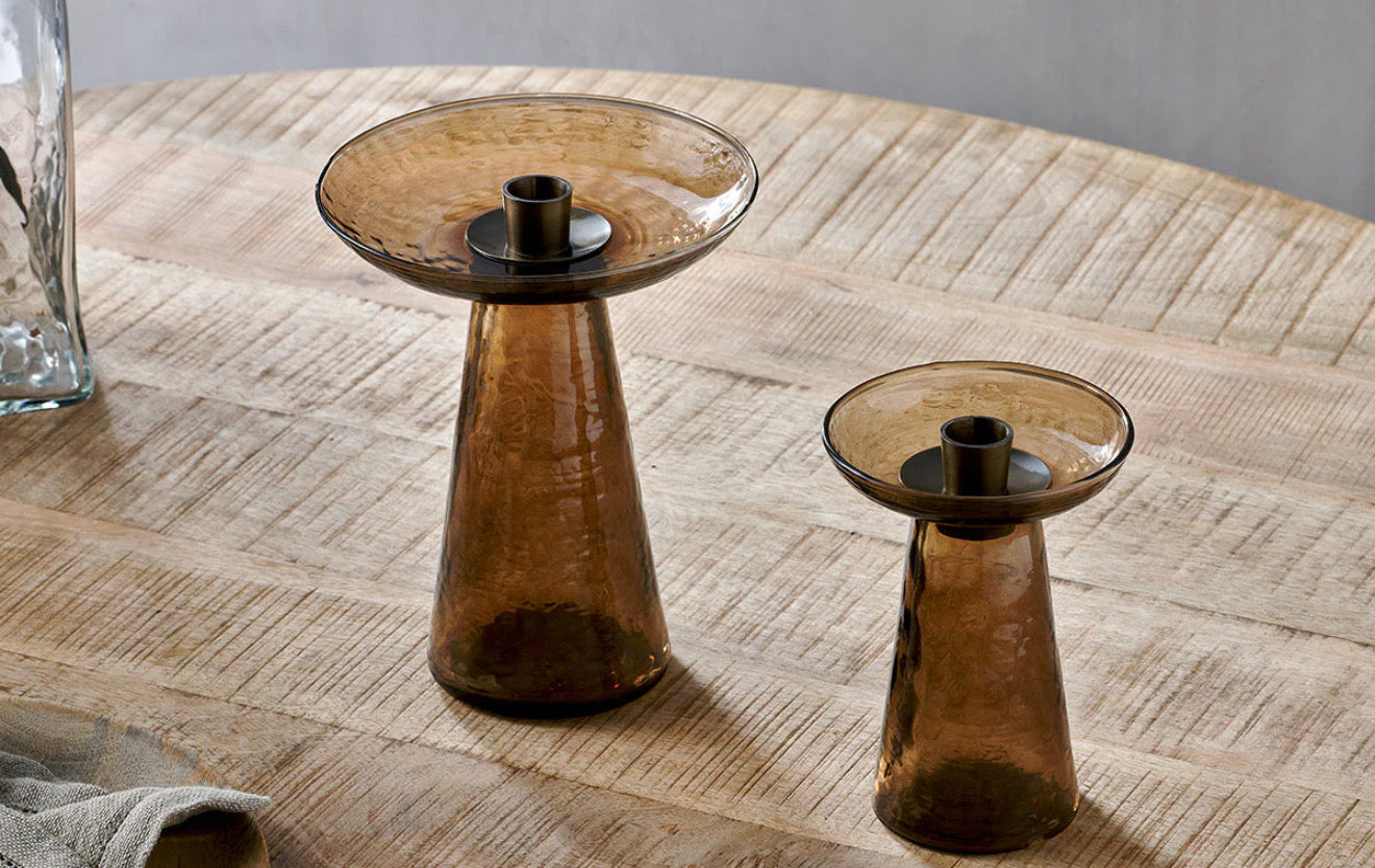 Avyn Small Recycled Glass Candle Holder | Smoke Amber