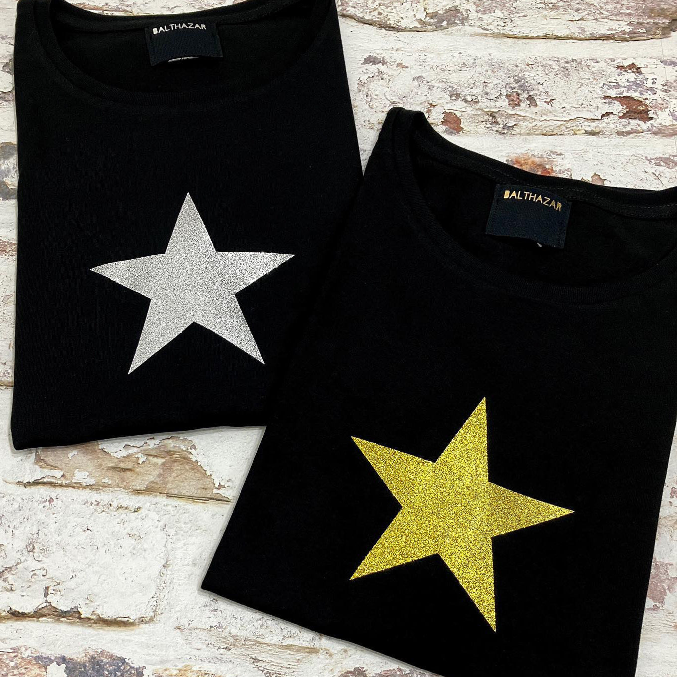 Star T-Shirt | Black | Glitter Gold