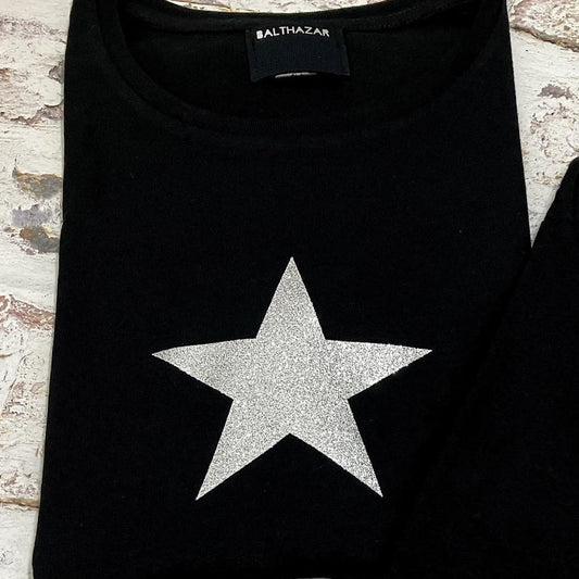 Star T-Shirt | Black | Glitter Silver