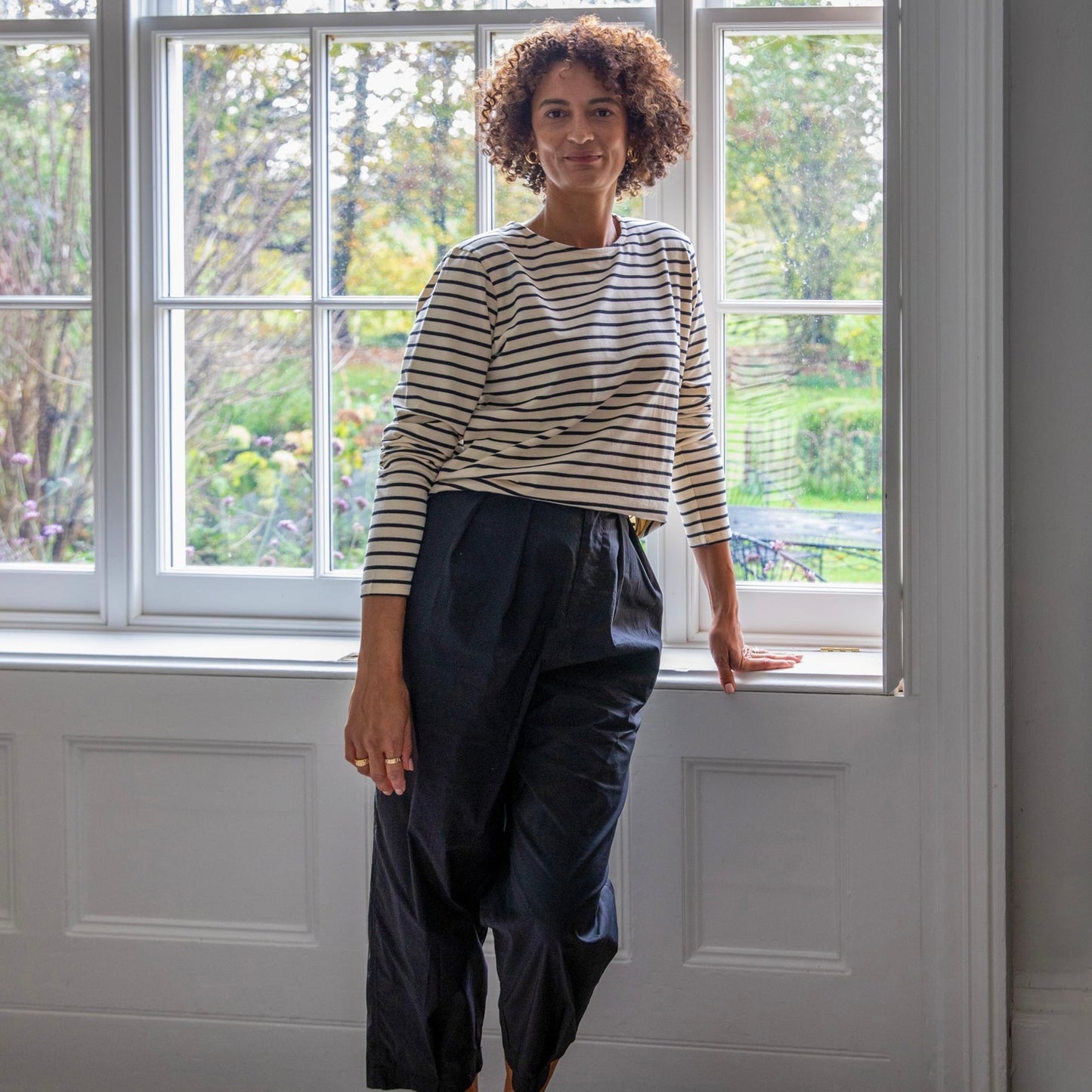 Fleur Stripe T Shirt | Black + Cream