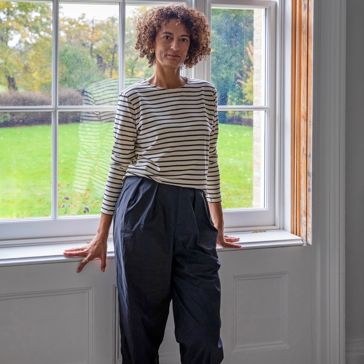 Fleur Stripe T Shirt | Black + Cream