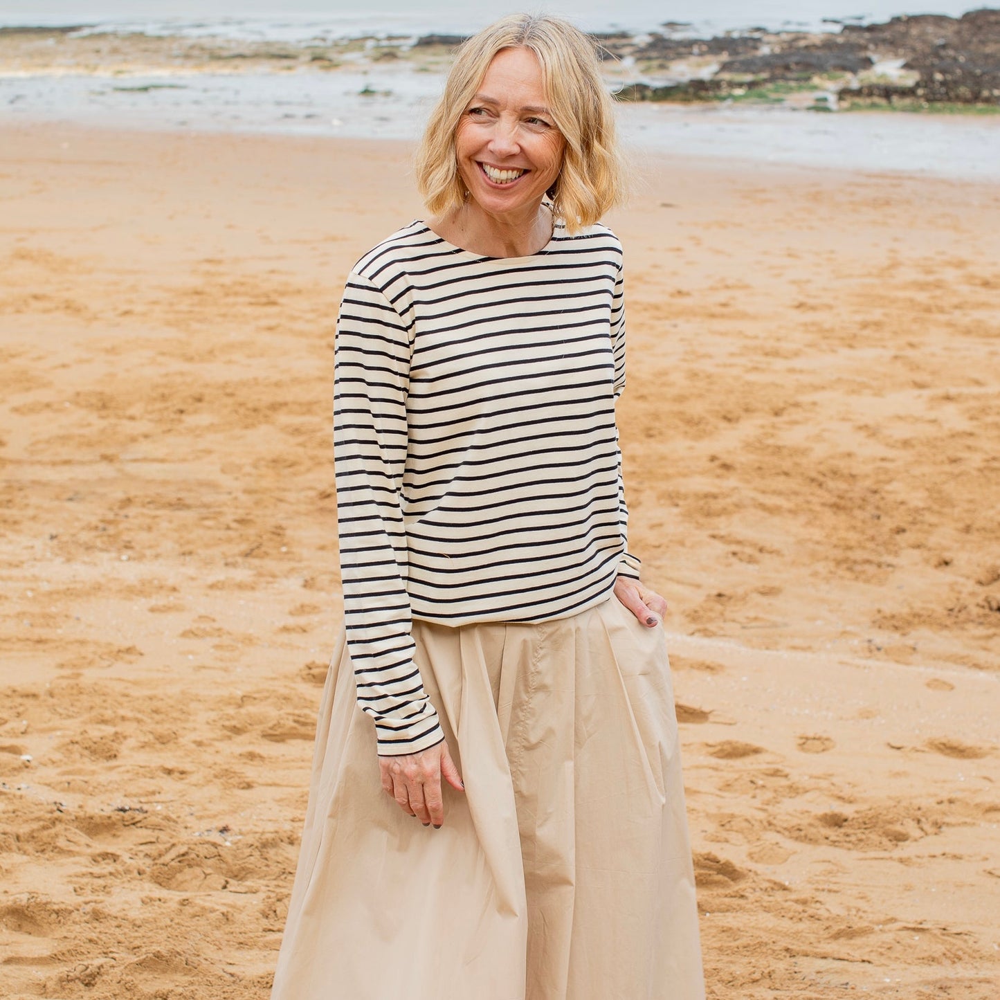 Fleur Stripe T Shirt | Black + Cream