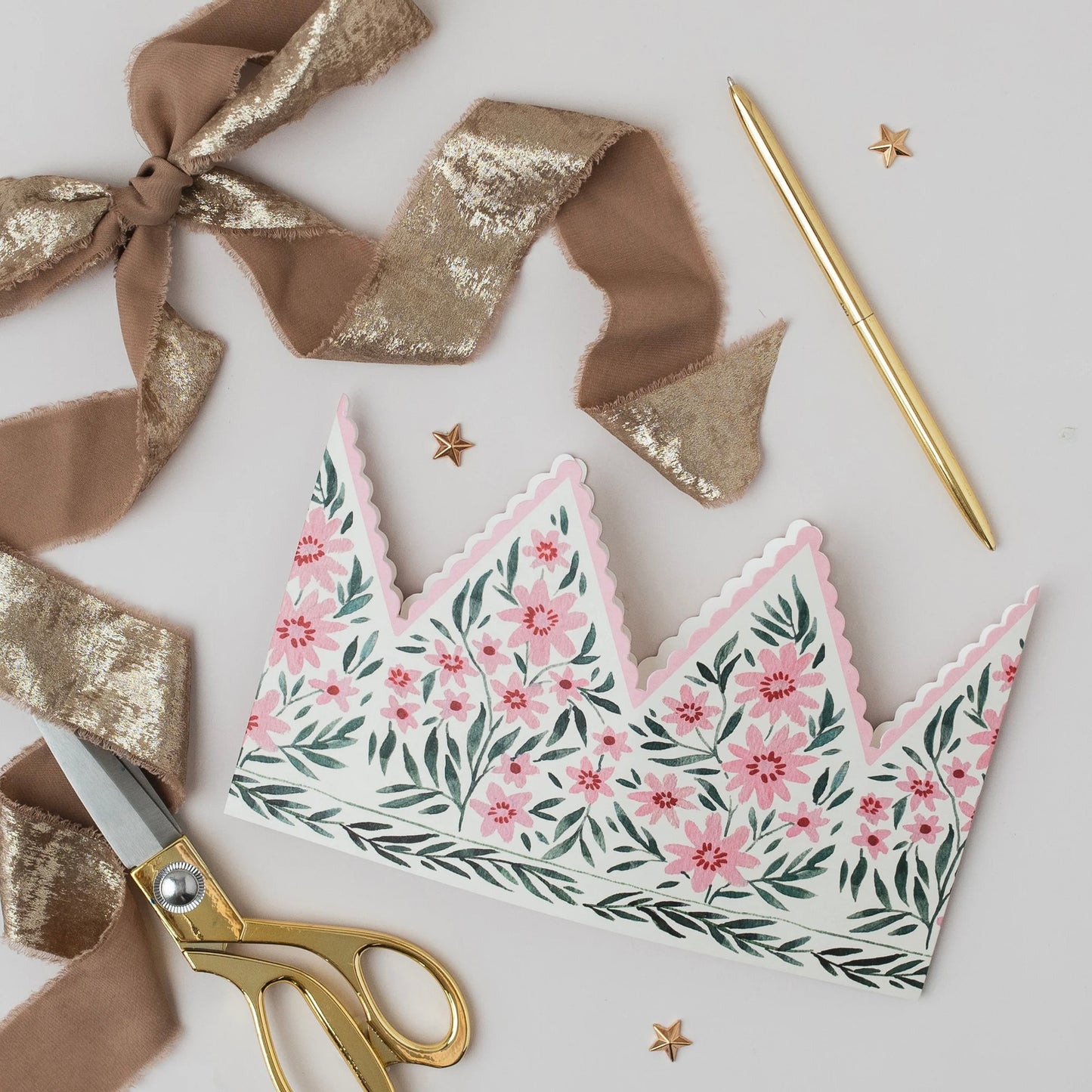 Botanical Party Hat Crown Card | Pink Cosmos
