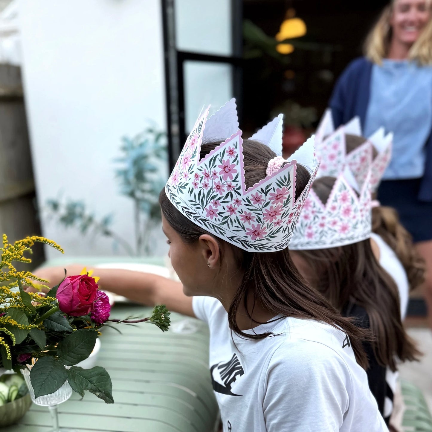 Botanical Party Hat Crown Card | Pink Cosmos