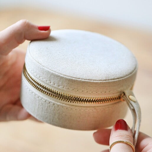 Round Jewellery Case | Natural Linen