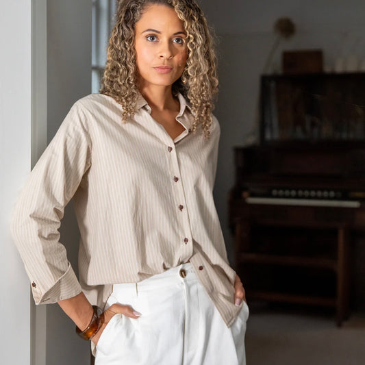 Chalk Nola Stripe Shirt | Beige/Ecru