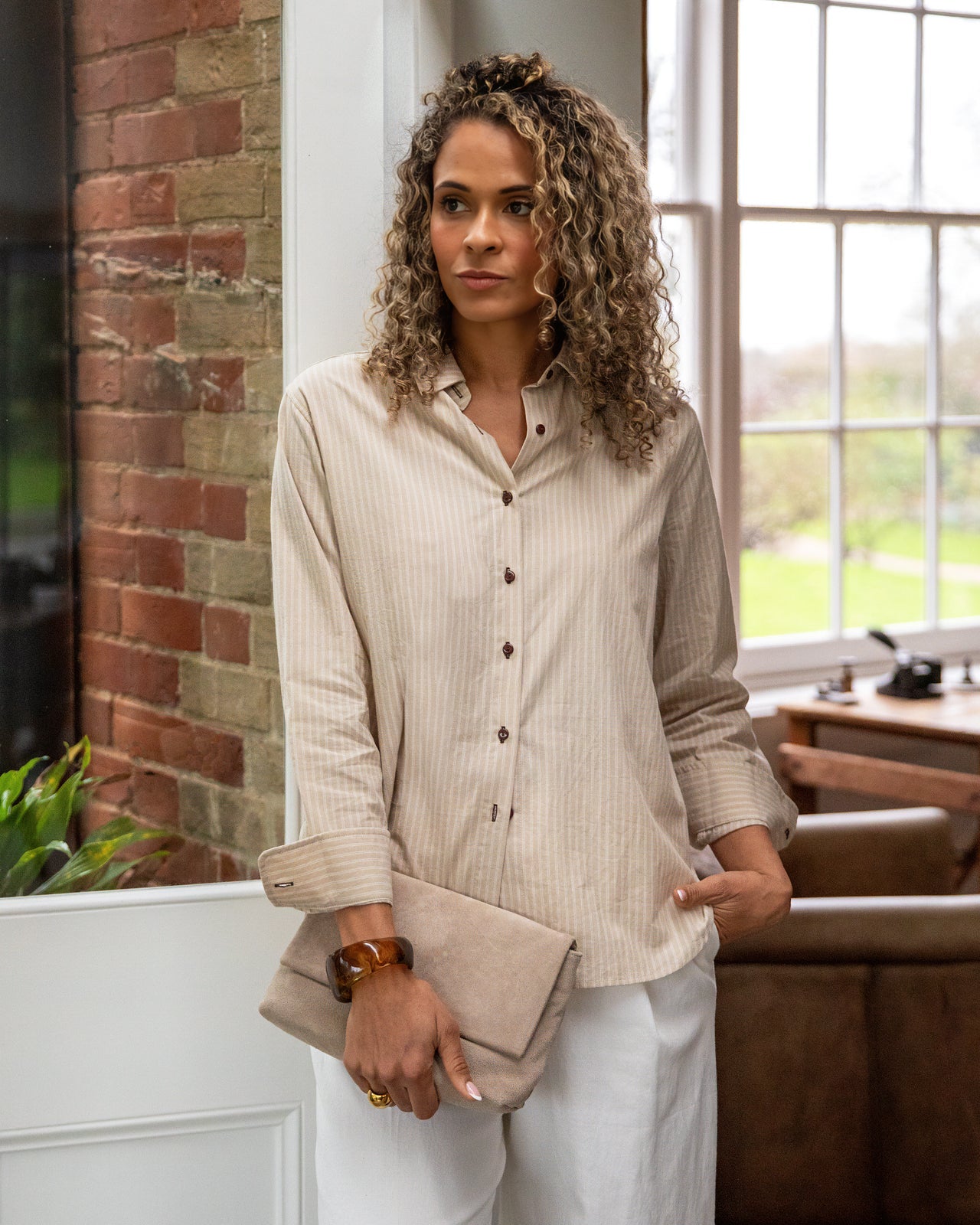 Chalk Nola Stripe Shirt | Beige/Ecru