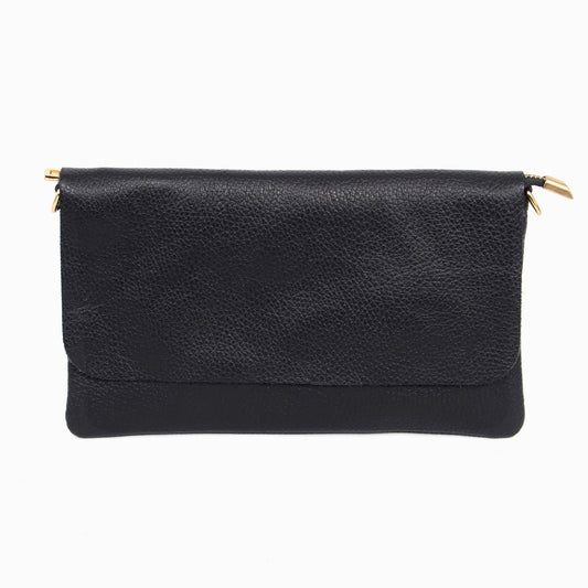 Leather Clutch Bag With Strap | Black Pebbled