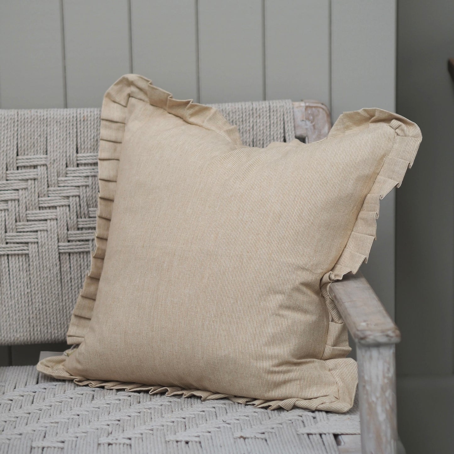 Pinstripe Frill Cushion | Golden Yellow