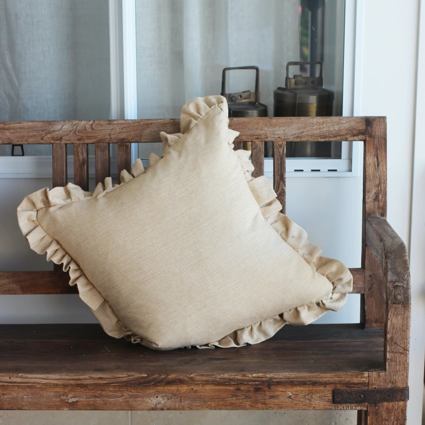 Pinstripe Frill Cushion | Golden Yellow