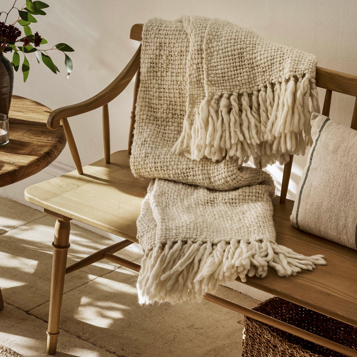 Chunky Wool Knit Throw | Ivory