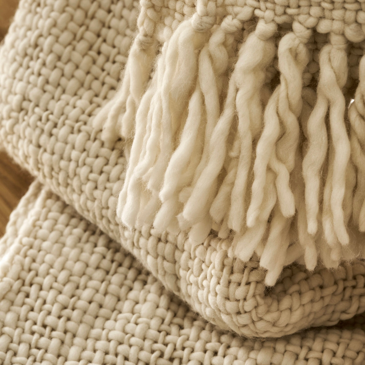 Chunky Wool Knit Throw | Ivory