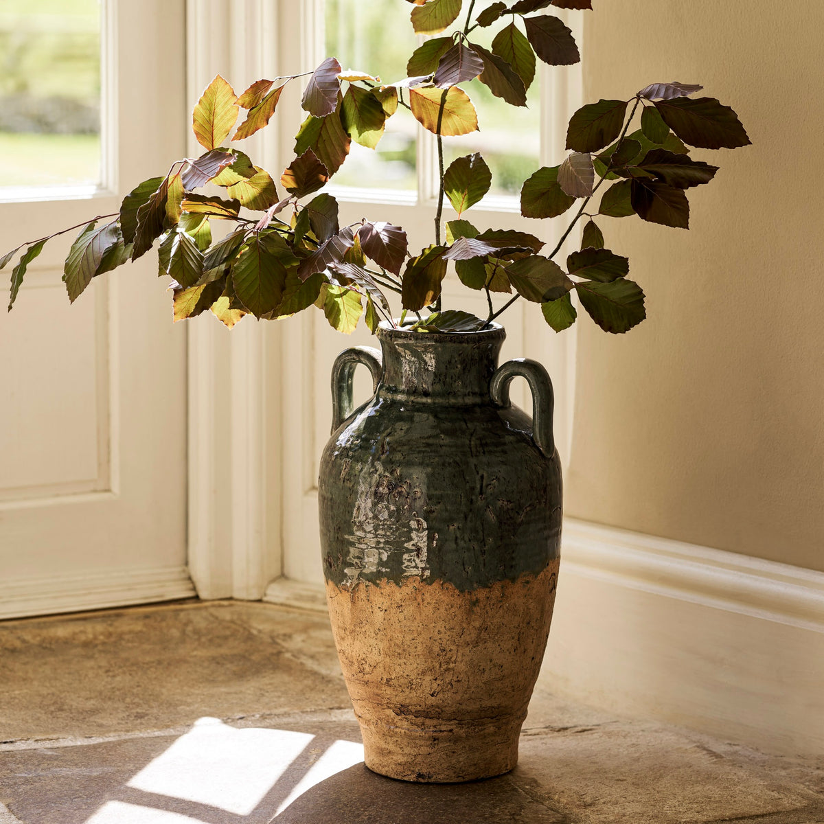 Stoneware 2 Handle Vase | Fern