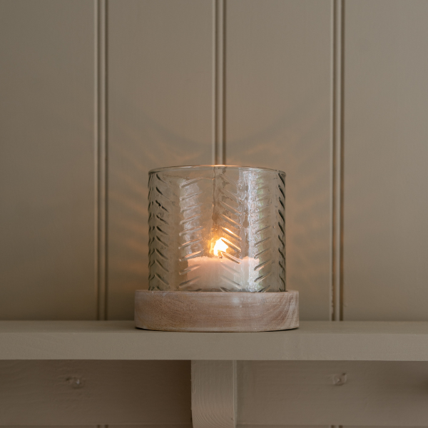 Herringbone Glass Candle Holder | Small