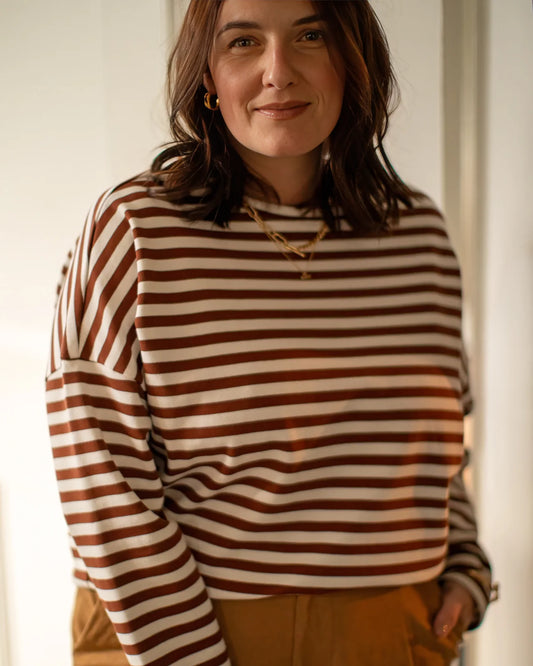 Chalk Rebecca Stripe Top | Tobacco/Ecru