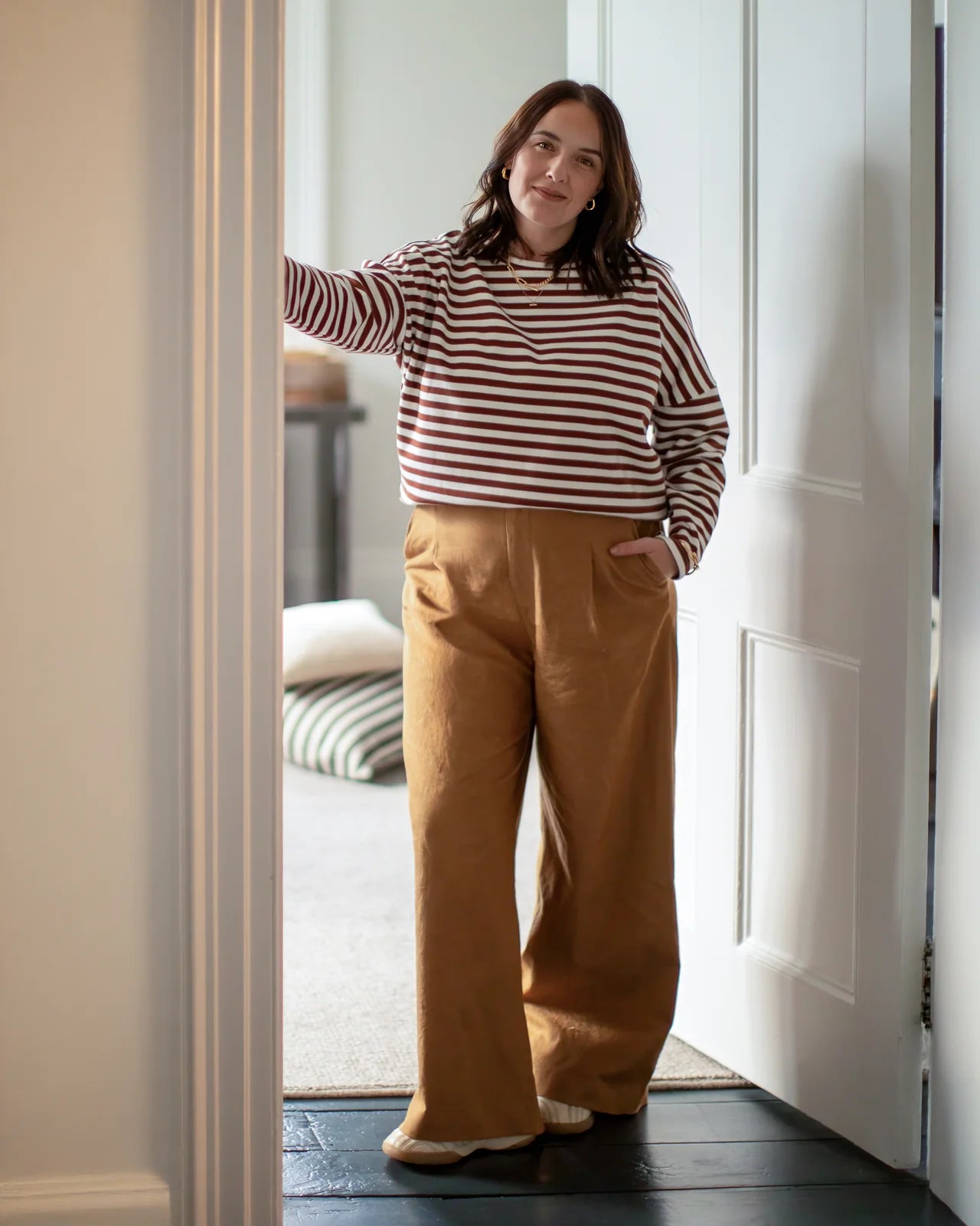 Chalk Rebecca Stripe Top | Tobacco/Ecru