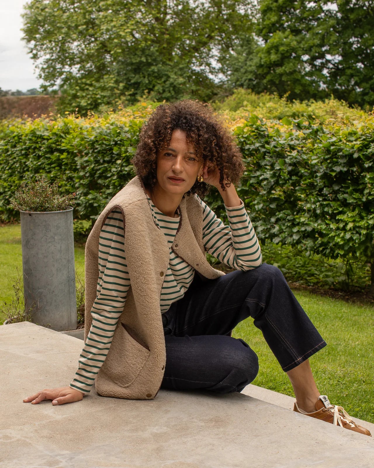 Fleur Stripe Top | Evergreen/Cream