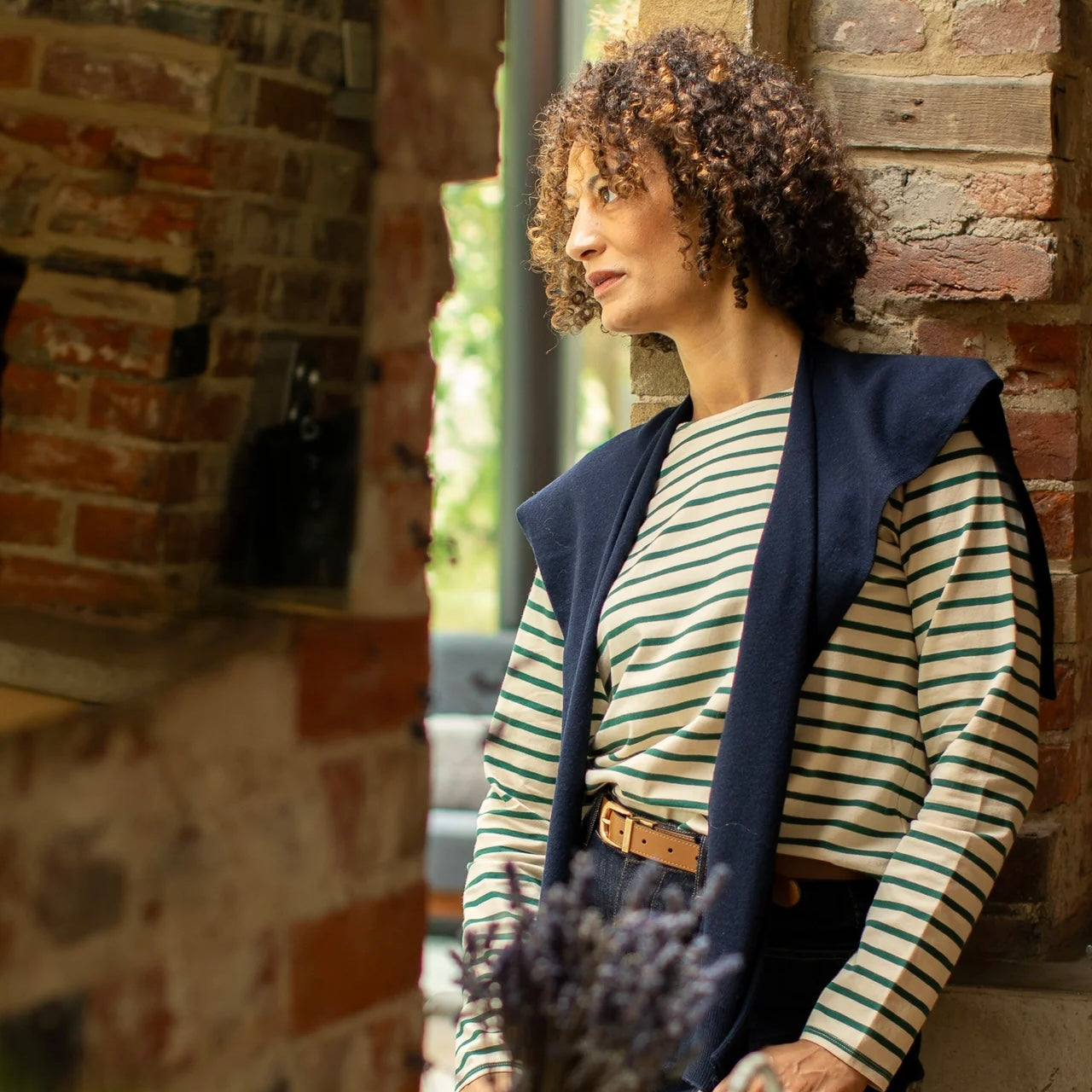 Fleur Stripe Top | Evergreen/Cream