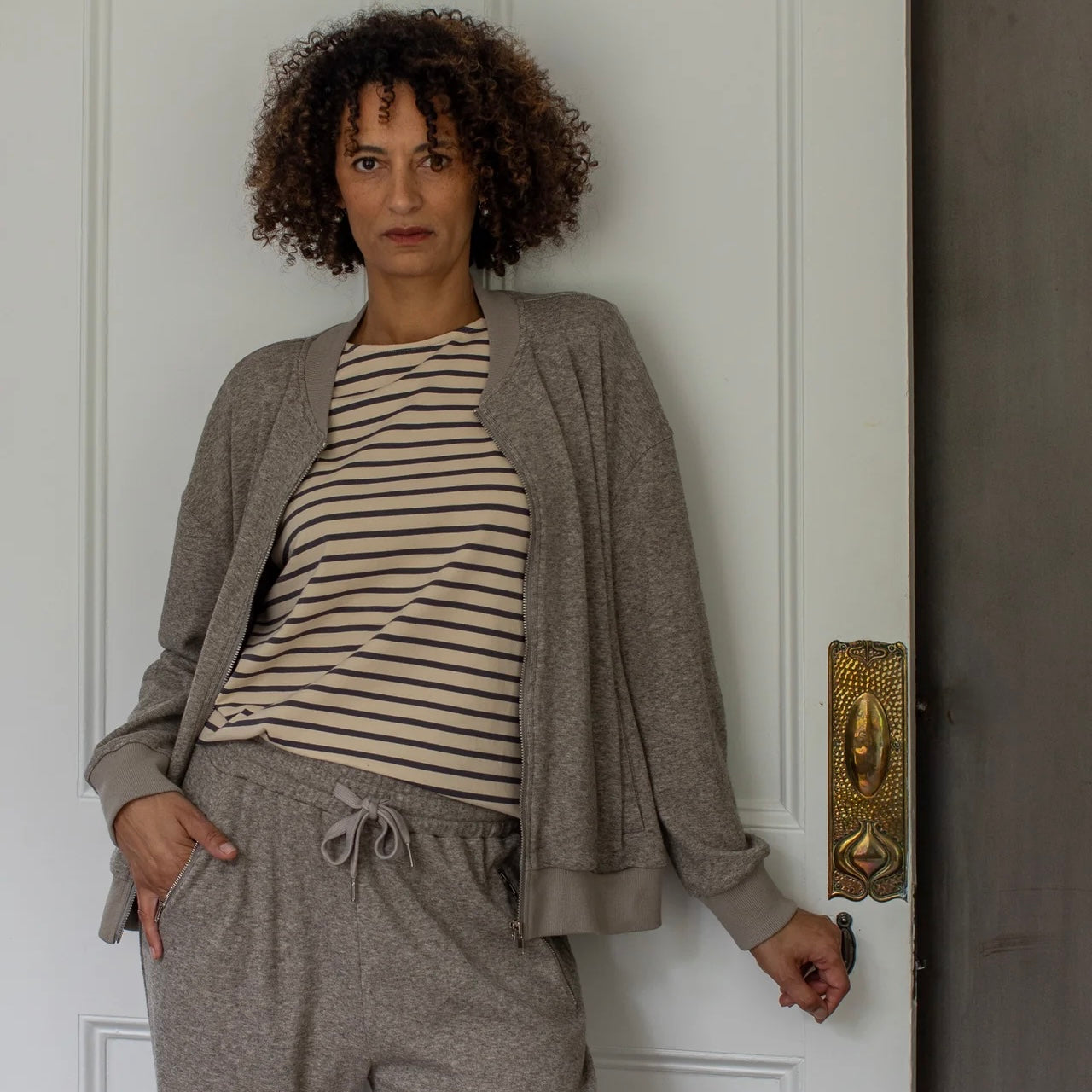 Fleur Stripe Top | Grey/Cream