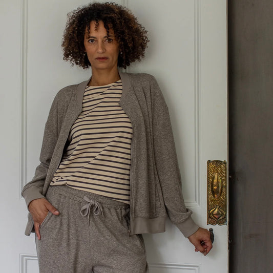 Fleur Stripe Top | Grey/Cream