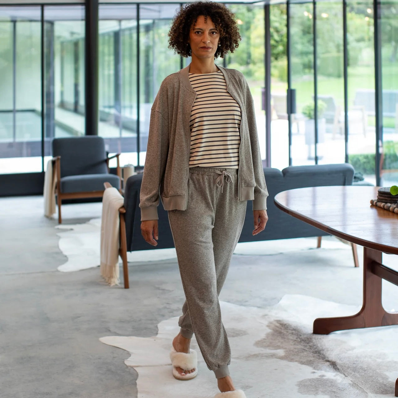 Fleur Stripe Top | Grey/Cream