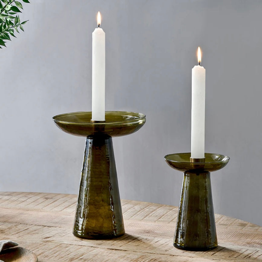 Avyn Large Recycled Glass Candle Holder | Forest Green