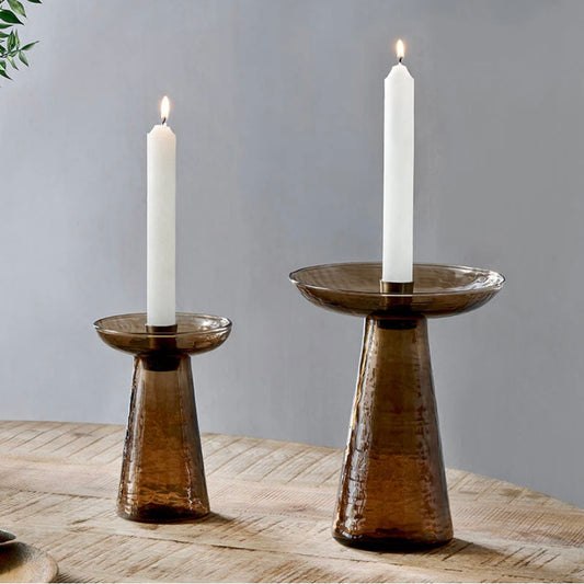 Avyn Large Recycled Candle Holder | Smoke Amber
