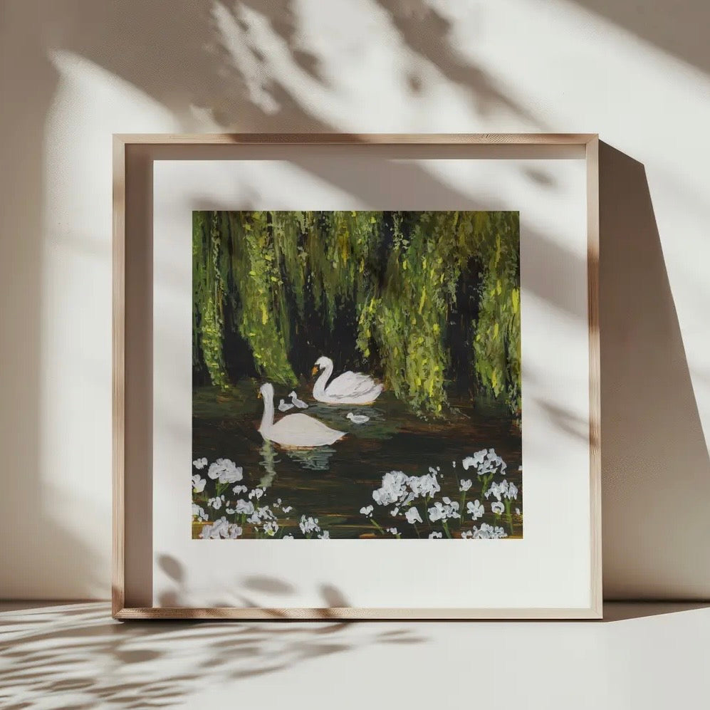 Swans + Willow Tree | Mounted Art Print