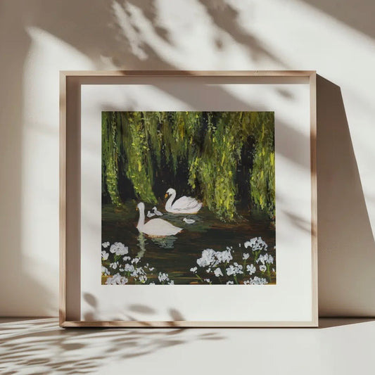 Swans + Willow Tree | Mounted Art Print