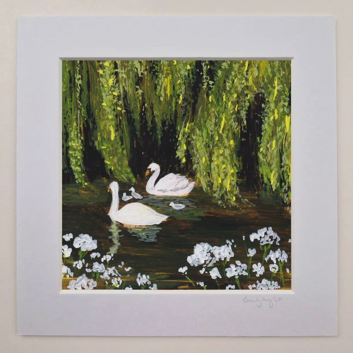 Swans + Willow Tree | Mounted Art Print