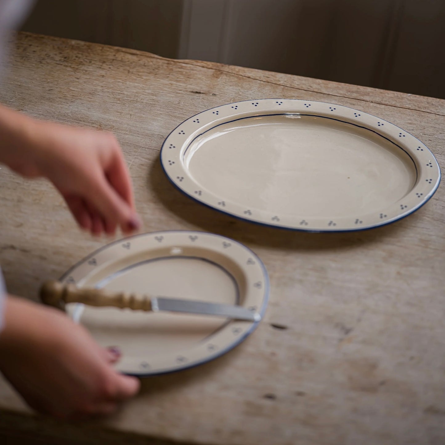 Small Oval Platter | Cream + Blue