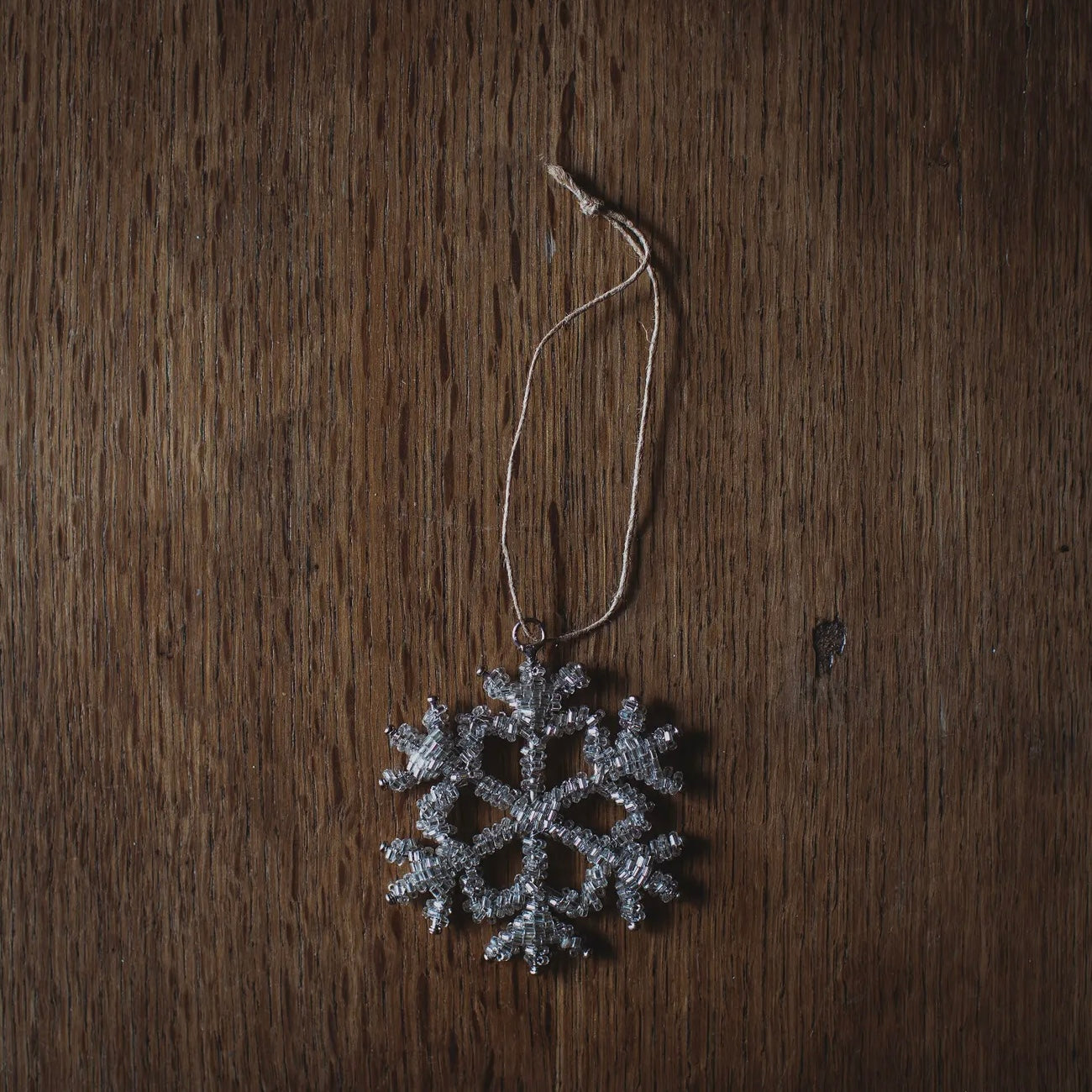 Silver Glass Beaded Snowflake | Small