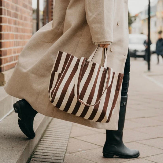 Organic Low Tote Bag | Striped Brown