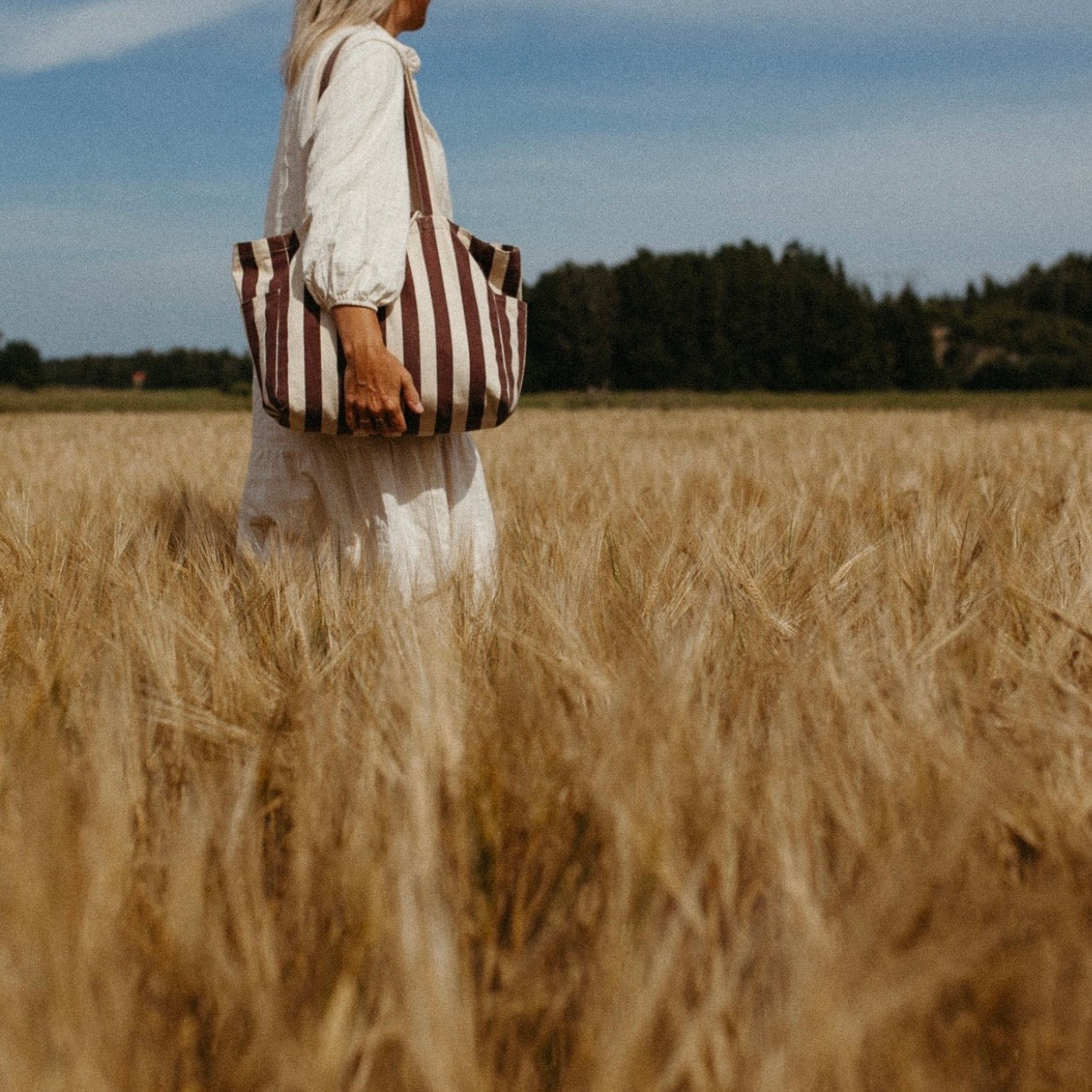 Organic Low Tote Bag | Striped Brown