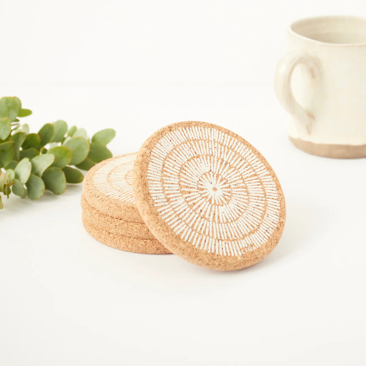 Cork Coasters | Sandy Lines | White