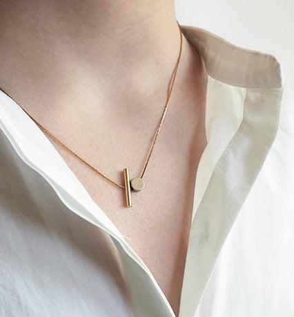 Brass Cylinder + Disc Necklace