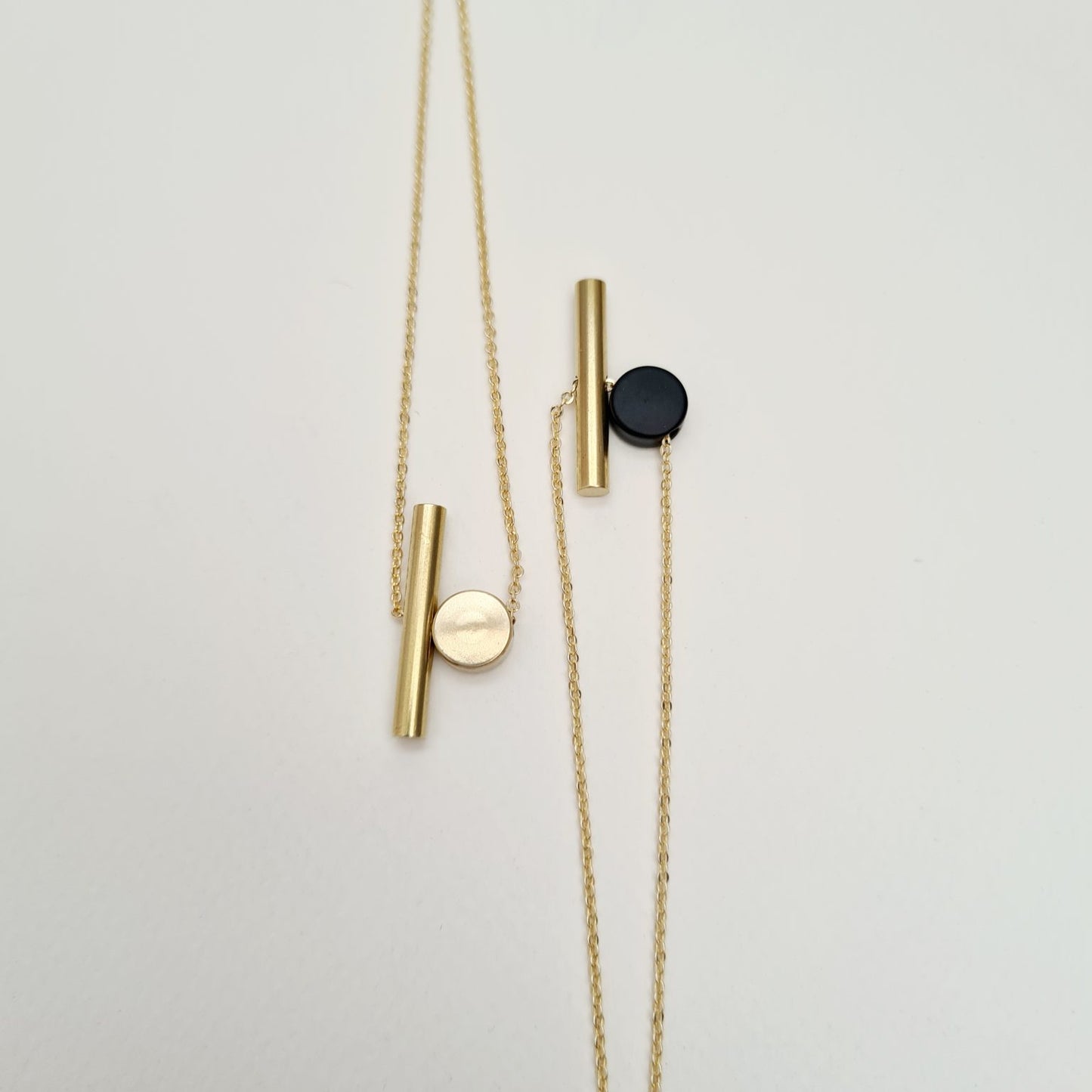 Brass Cylinder + Disc Necklace